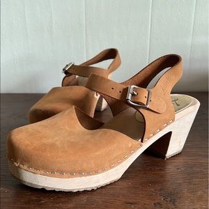 Lotta From Stockholm Tan Suede Clog Heels